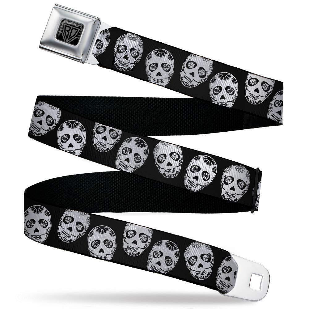 1795 Seatbelt Belt Sugar Skulls Kids, White/Black, 1.0" Wide-20-36 Inches